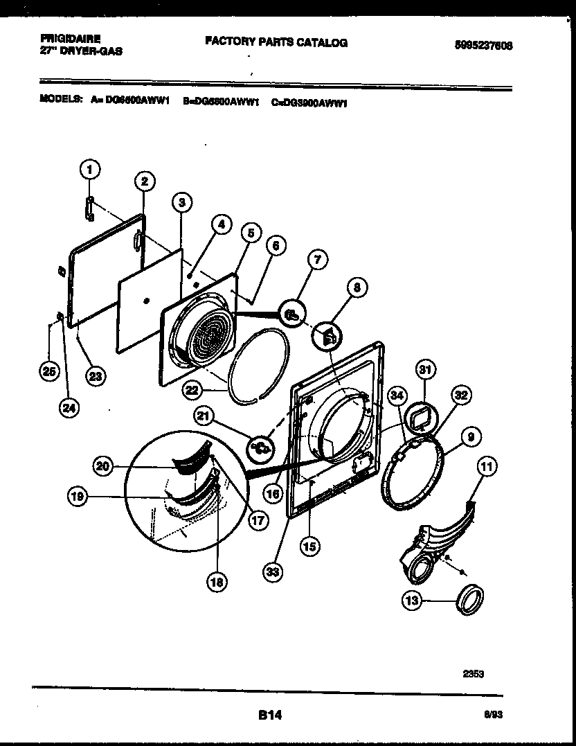 Frigidaire DG3900ADD1 door parts diagram