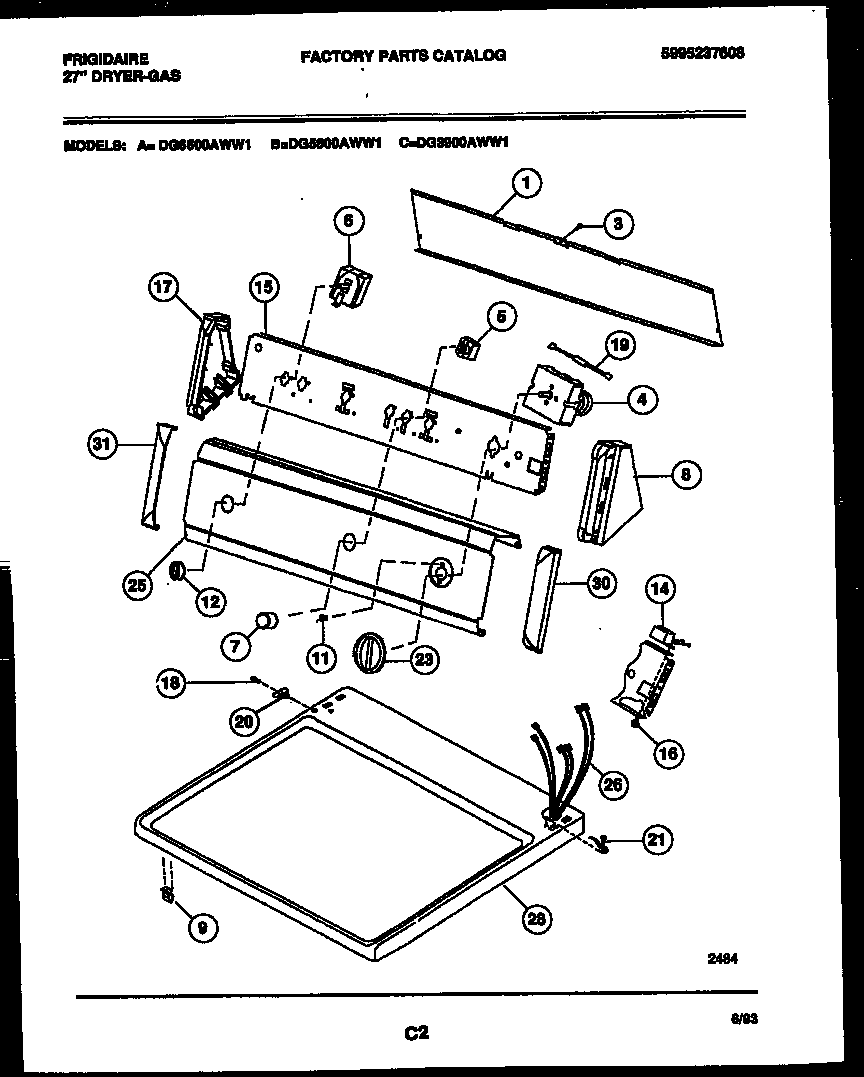 Frigidaire DG3900ADD1 console and control parts diagram