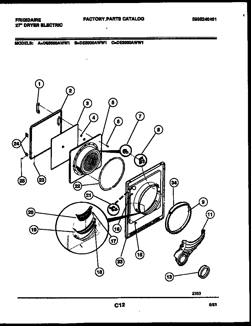 Frigidaire DE3900AWW1 door parts diagram