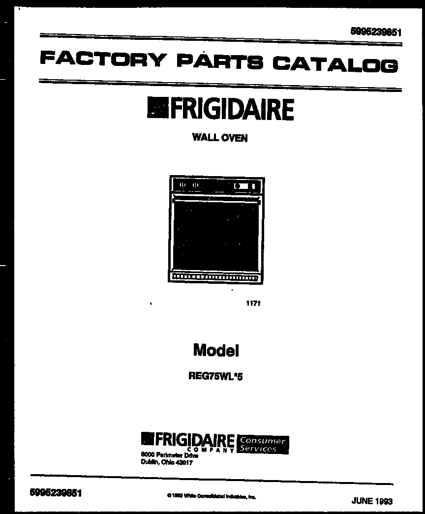 Frigidaire REG75WL5 cover page- text only diagram
