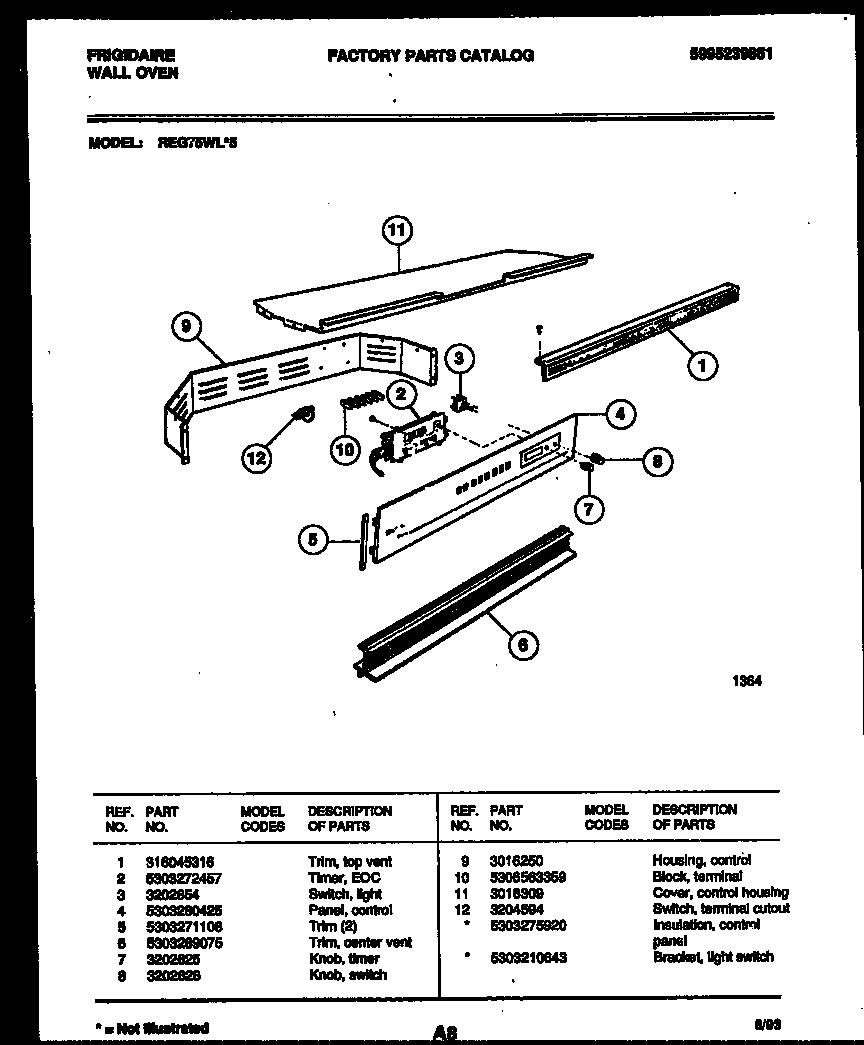 Frigidaire REG75WL5 control panel diagram