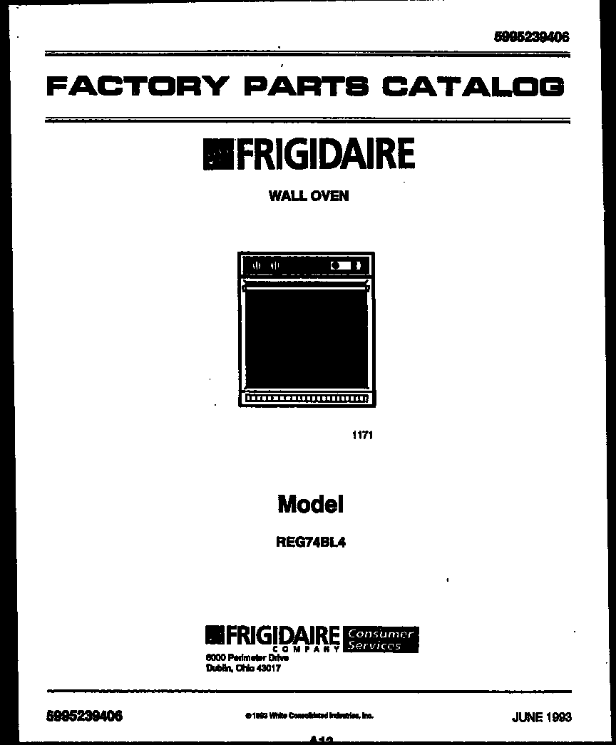 Frigidaire REG74BL4 cover page- text only diagram