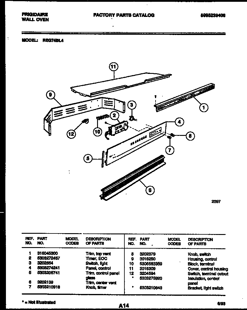Frigidaire REG74BL4 control panel diagram