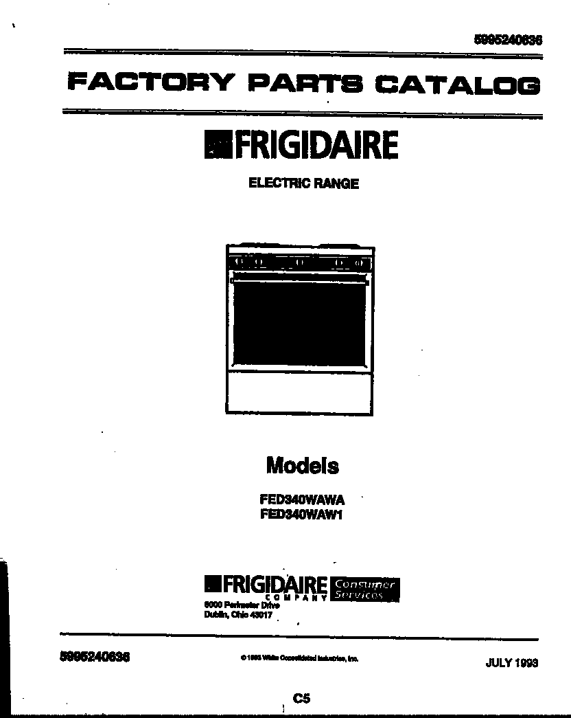 Frigidaire FED340WAWA cover diagram