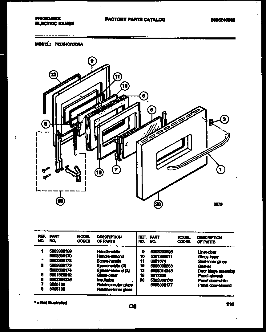 Frigidaire FED340WAWA door parts diagram