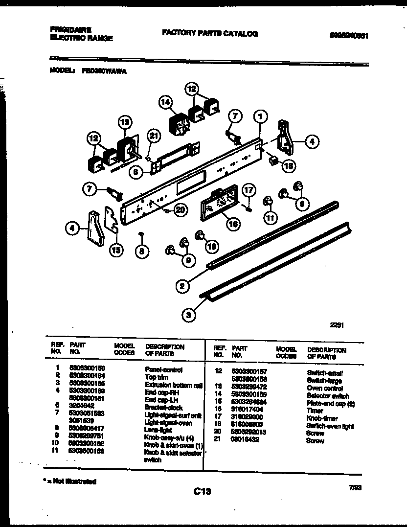 Frigidaire FED300WAB1 control panel diagram