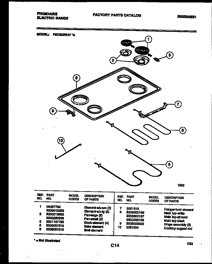 Frigidaire FED300WAB1 cooktop and broiler parts diagram