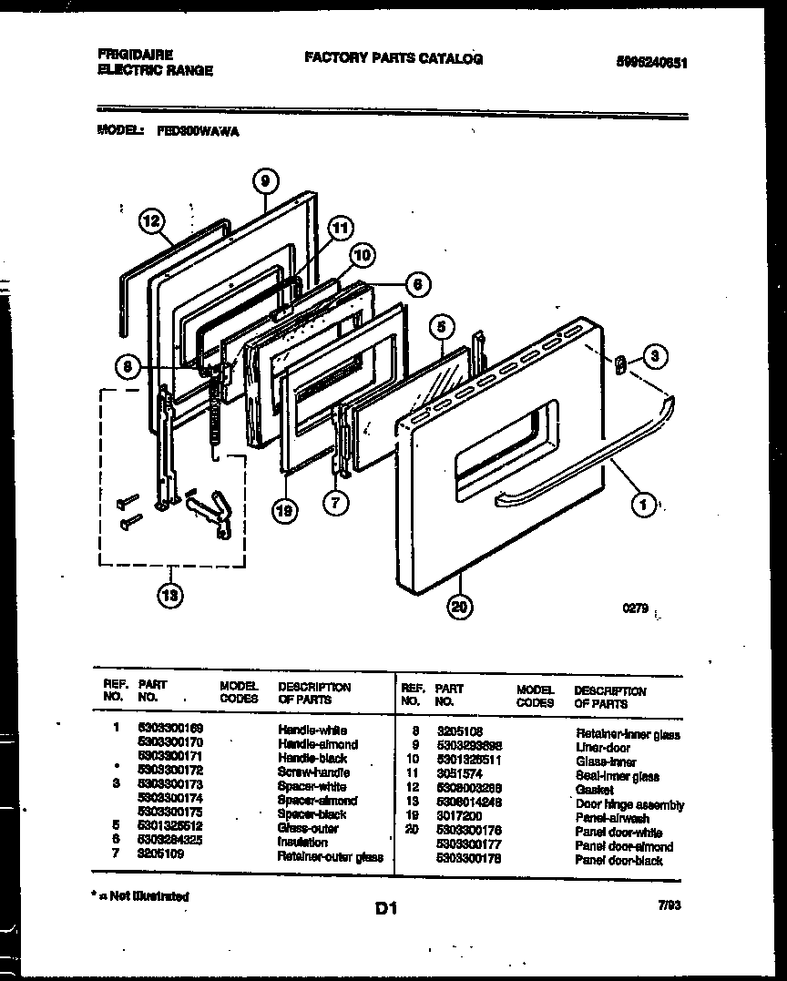 Frigidaire FED300WAB1 door parts diagram