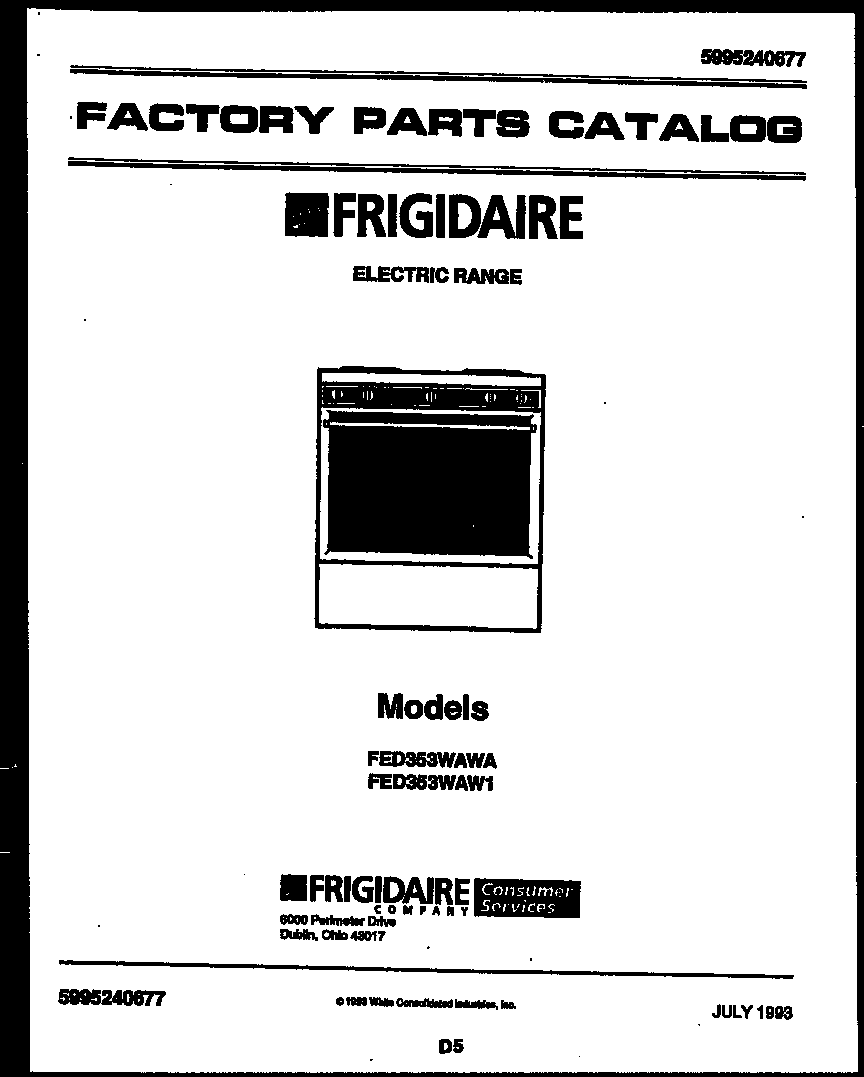 Frigidaire FED353WAWA cover diagram
