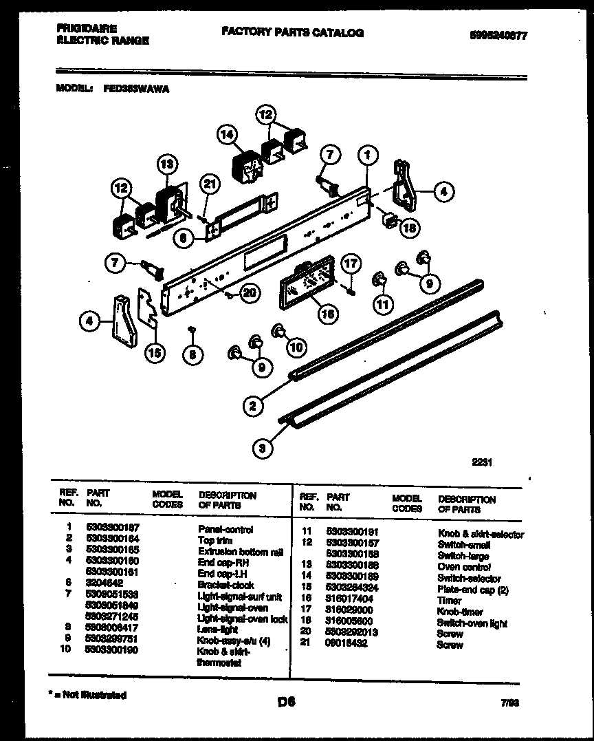 Frigidaire FED353WAWA control panel diagram