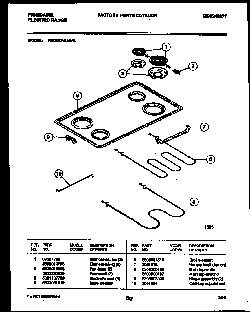 Frigidaire FED353WAWA cooktop and broiler parts diagram
