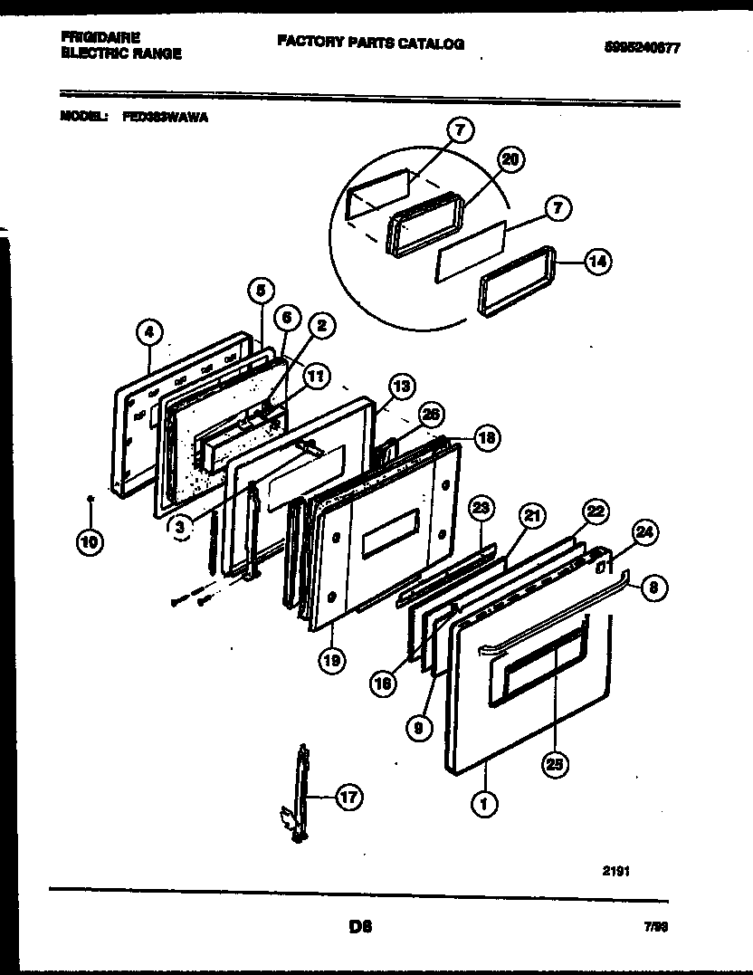 Frigidaire FED353WAWA door parts diagram