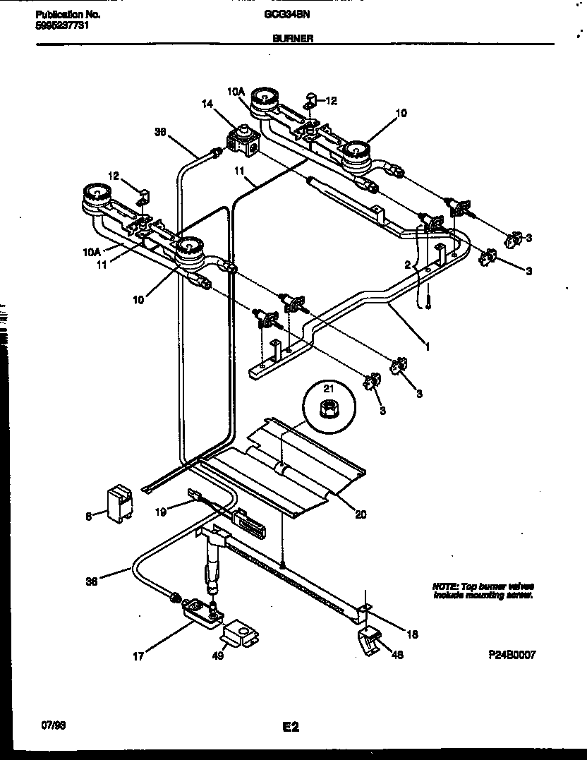 Frigidaire GCG34BNL7 burner, manifold and gas control diagram
