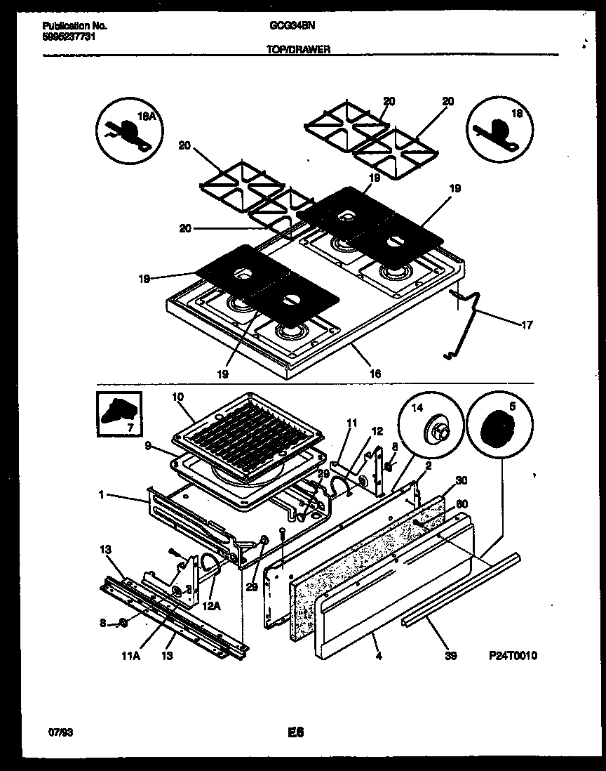 Frigidaire GCG34BNL7 cooktop and broiler parts diagram