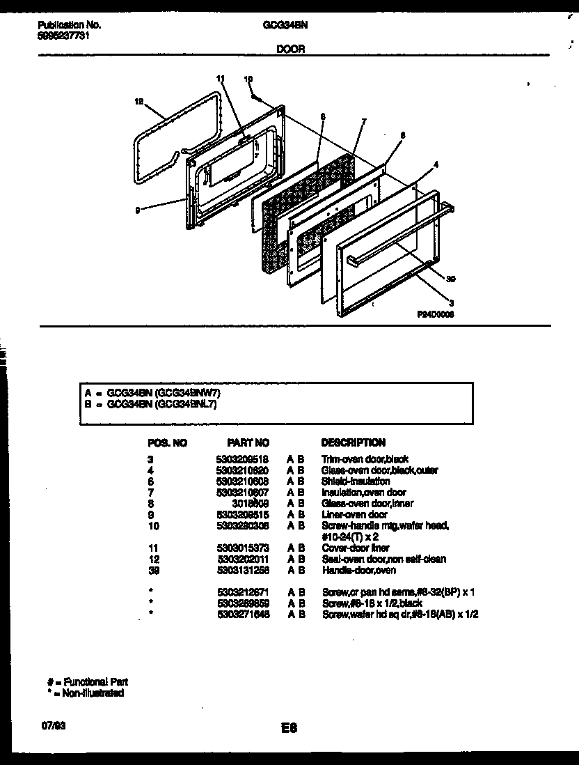 Frigidaire GCG34BNL7 door parts diagram