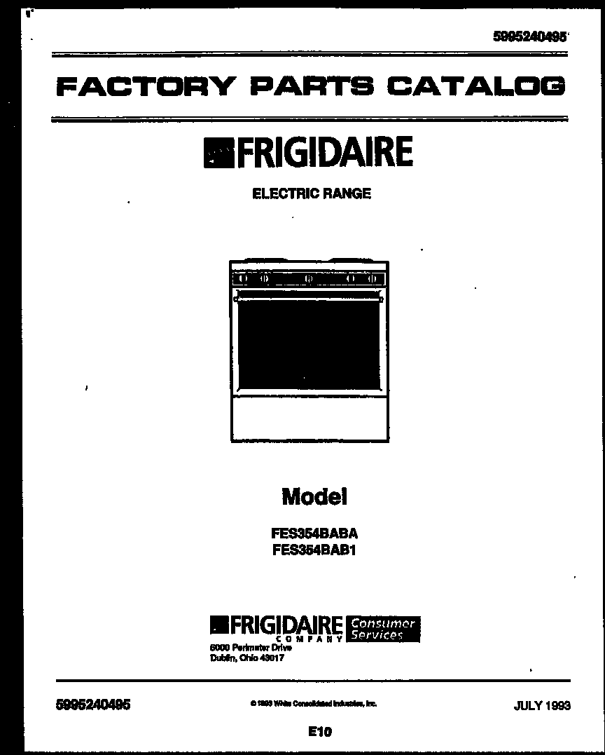 Frigidaire FES354BAB1 cover diagram