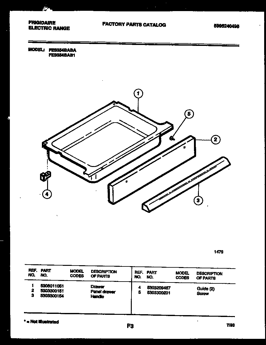 Frigidaire FES354BAB1 drawer parts diagram