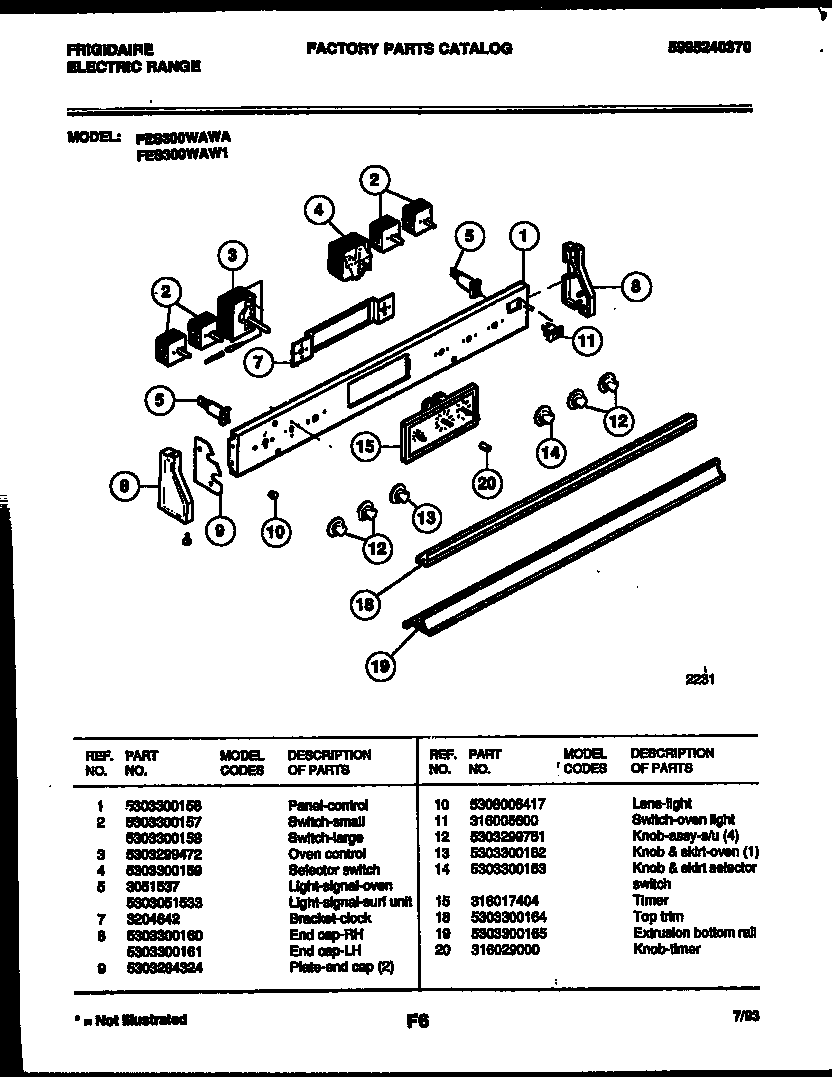 Frigidaire FES300WAD1 control panel diagram