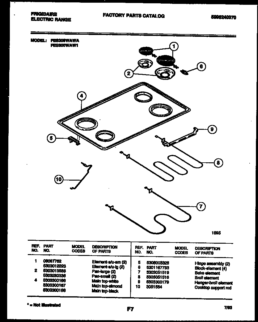 Frigidaire FES300WAD1 cooktop and broiler parts diagram