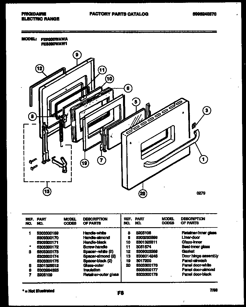 Frigidaire FES300WAD1 door parts diagram