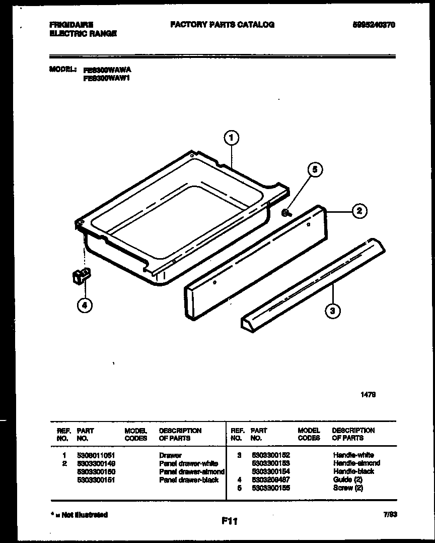 Frigidaire FES300WAD1 drawer parts diagram