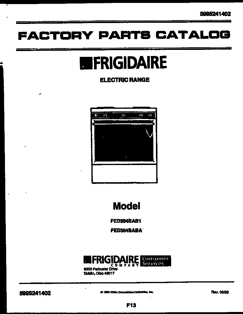 Frigidaire FED354BABA cover diagram