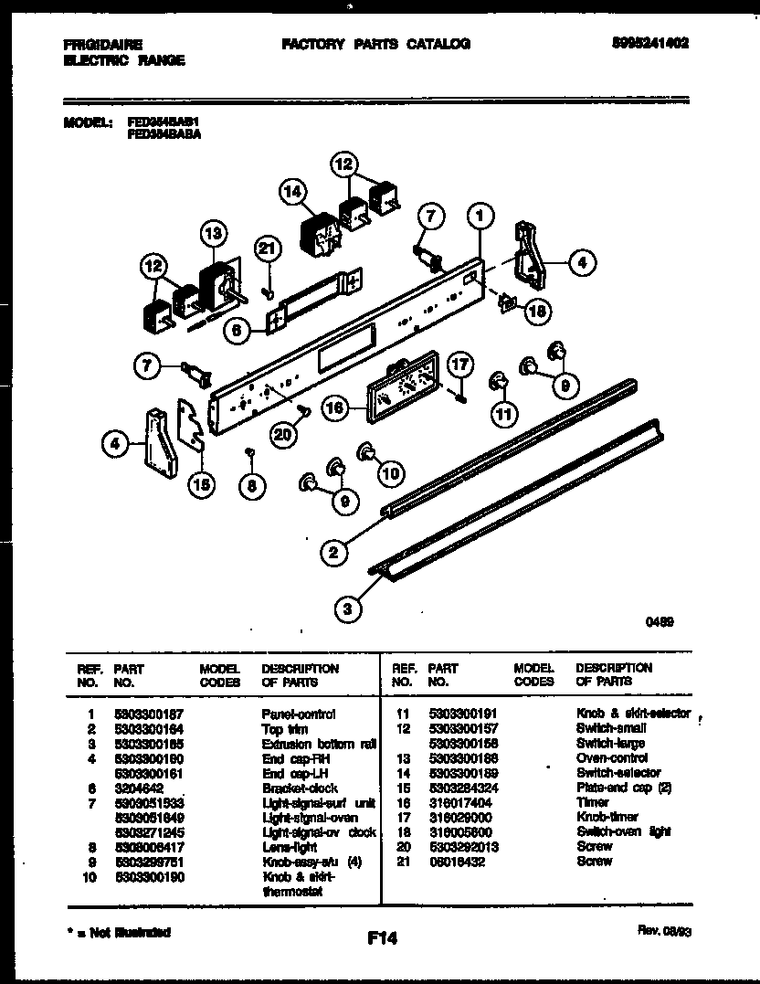 Frigidaire FED354BABA control panel diagram
