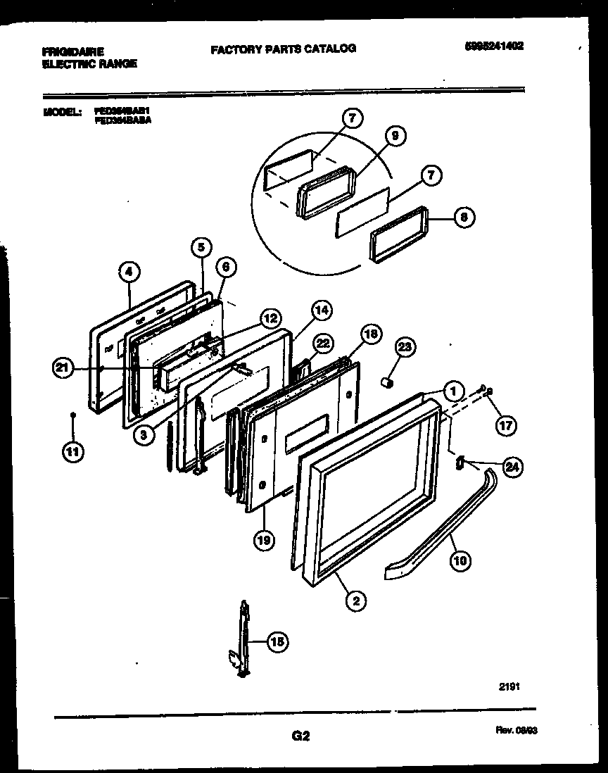 Frigidaire FED354BABA door parts diagram