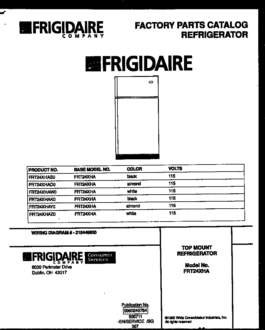 Frigidaire FRT24XHAW0 cover diagram