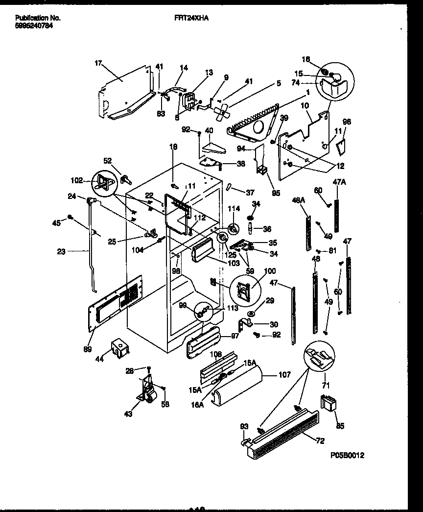 Frigidaire FRT24XHAW0 cabinet parts diagram