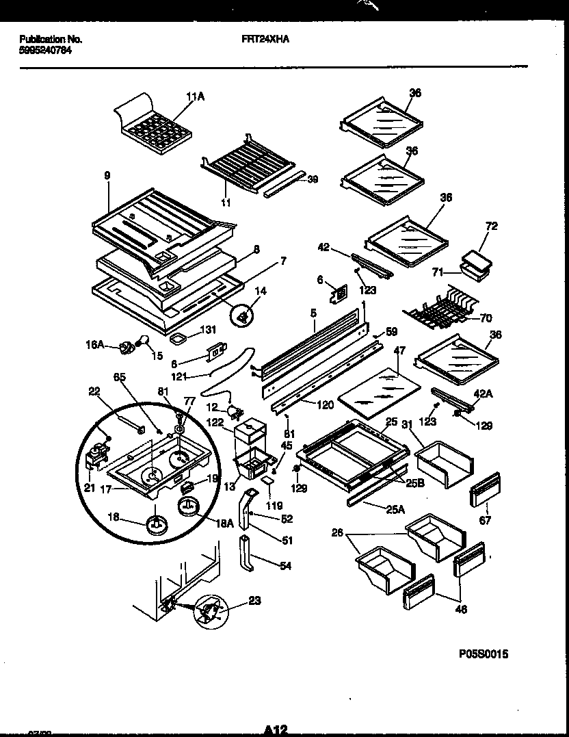 Frigidaire FRT24XHAW0 shelves and supports diagram