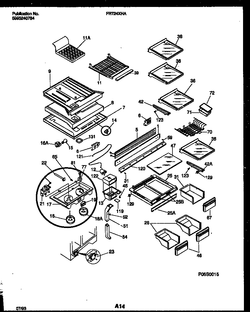 Frigidaire FRT24XHAW0 shelves and supports diagram