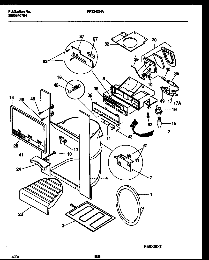 Frigidaire FRT24XHAW0 ice door, dispenser and water tanks diagram