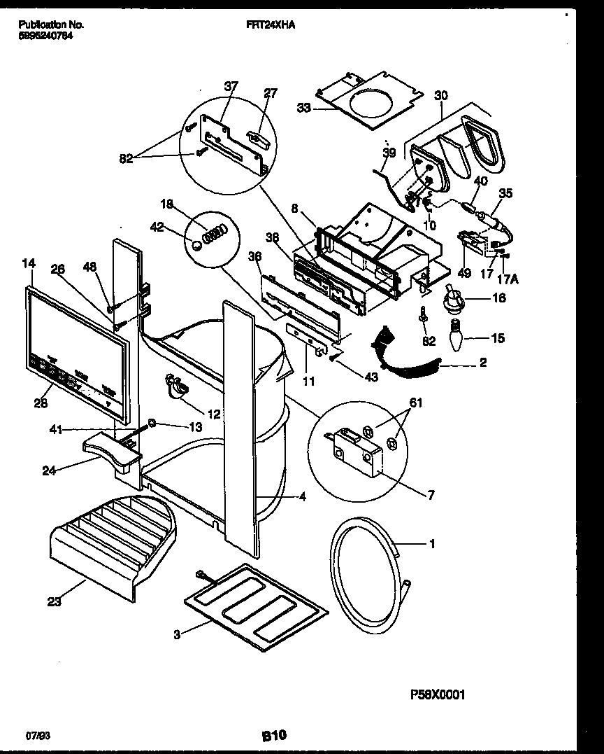 Frigidaire FRT24XHAW0 ice door, dispenser and water tanks diagram