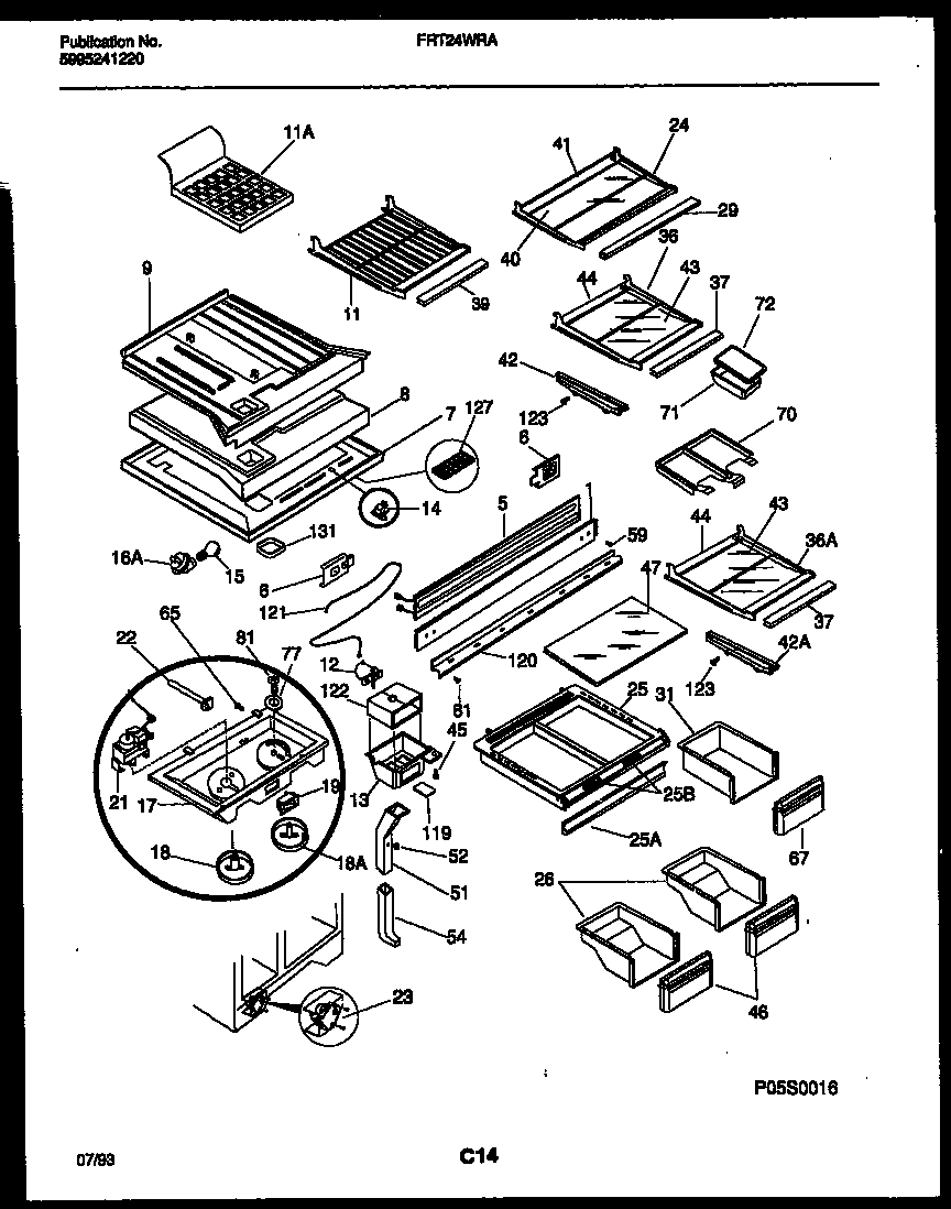 Frigidaire FRT24WRAW0 shelves and supports diagram
