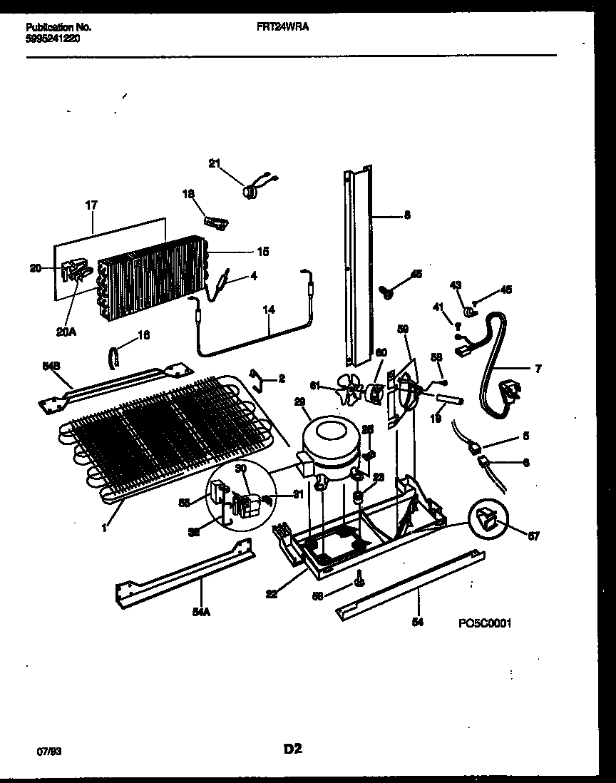Frigidaire FRT24WRAW0 system and automatic defrost parts diagram