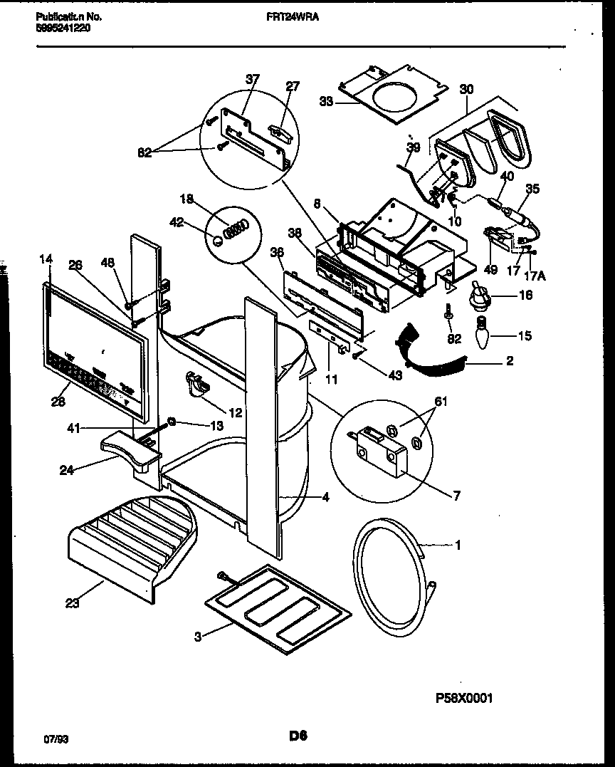 Frigidaire FRT24WRAW0 ice door, dispenser and water tanks diagram