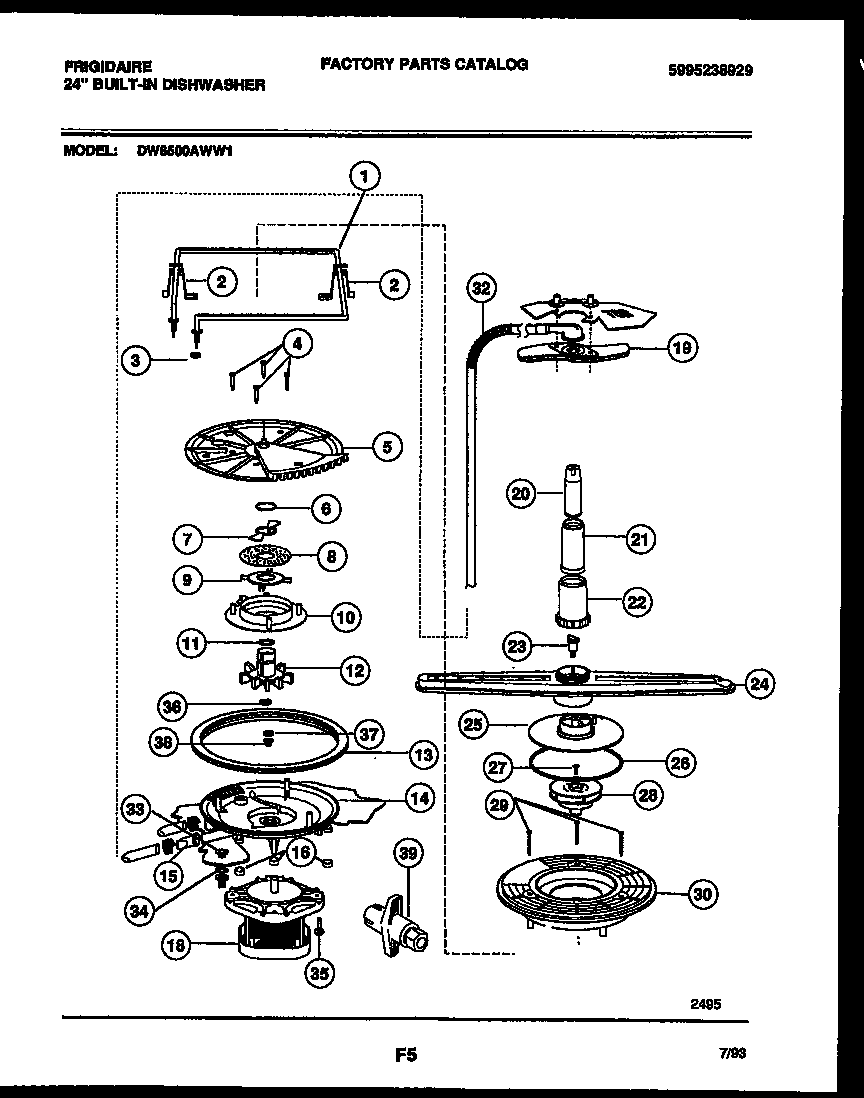 Frigidaire DW6500AWW1 motor pump parts diagram