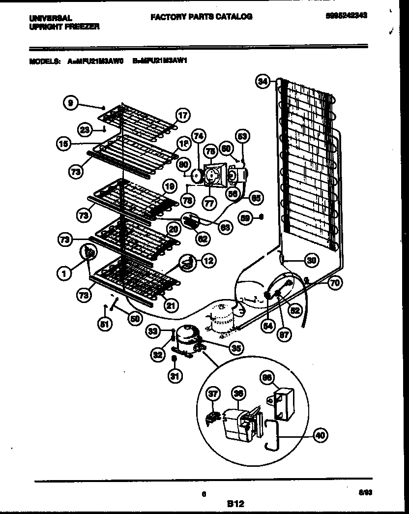 Universal/Multiflex (Frigidaire) MFU21M3AW1 system and electrical parts diagram