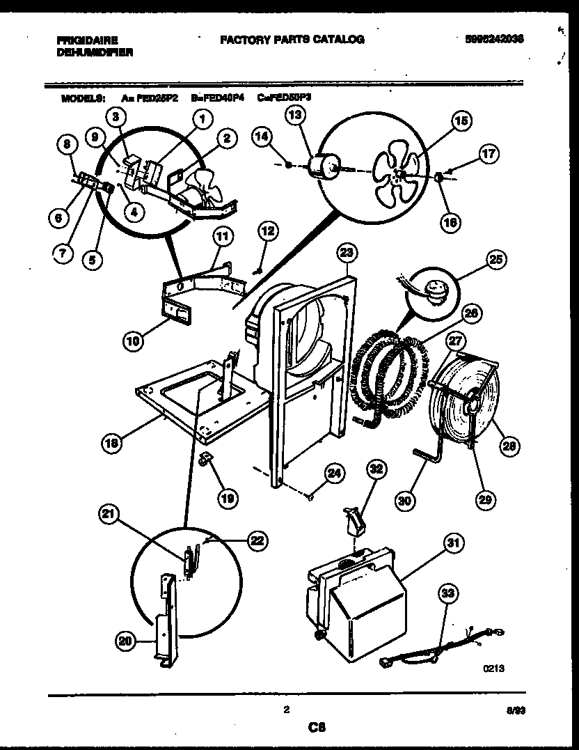 Frigidaire FED40P4 air, water and condensing parts diagram