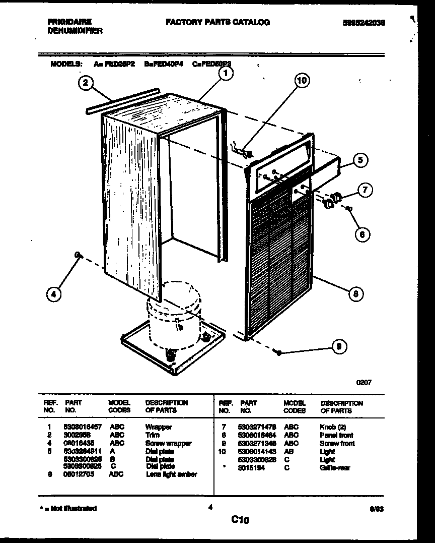 Frigidaire FED40P4 cabinet and control parts diagram