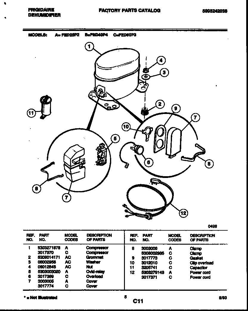 Frigidaire FED40P4 compressor parts diagram