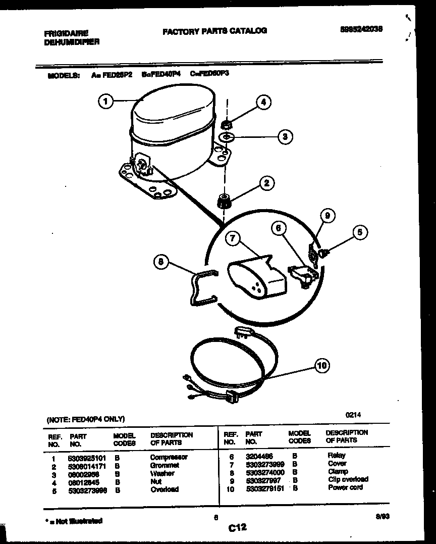 Frigidaire FED40P4 compressor parts diagram