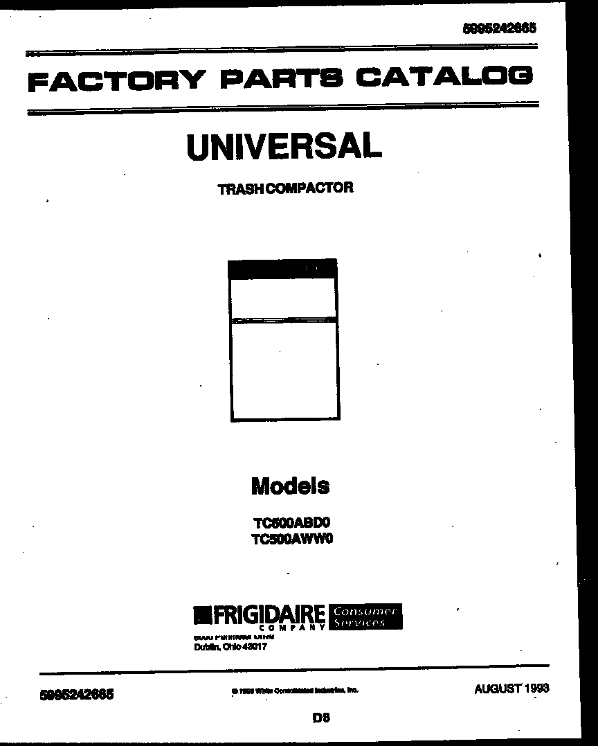 Tappan TC500ABD0 cover page-text diagram