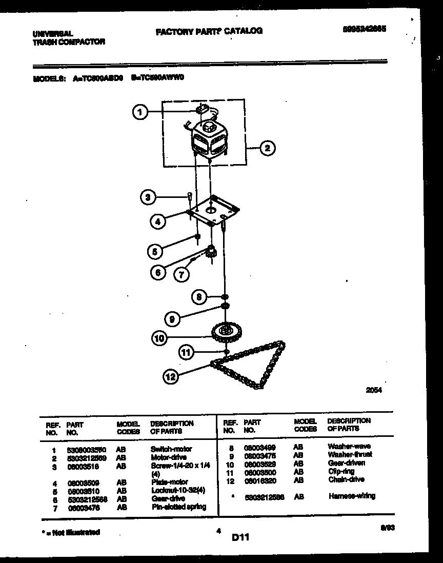 Tappan TC500ABD0 motor and drive parts diagram