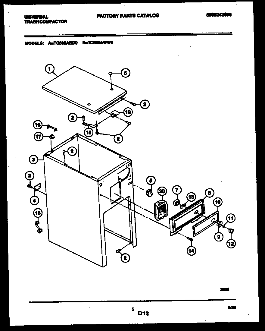 Tappan TC500ABD0 cabinet parts diagram