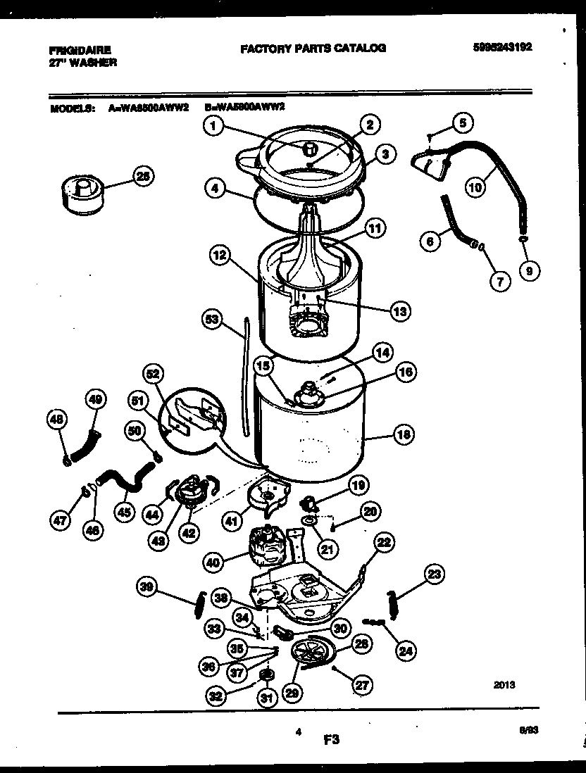 Frigidaire WA6500ADD2 tub detail diagram
