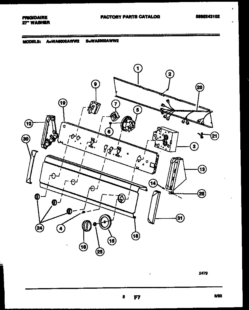 Frigidaire WA6500ADD2 console and control parts diagram
