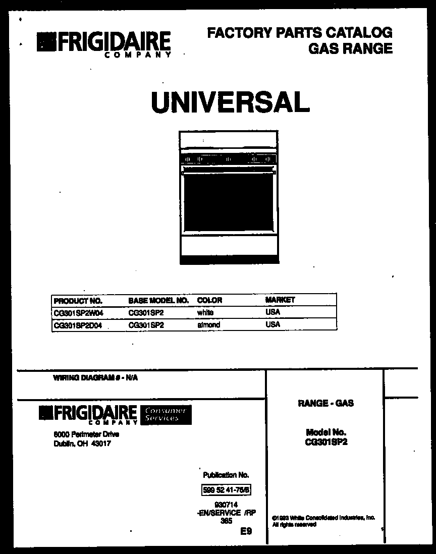 White-Westinghouse CG301SP2W4 cover diagram