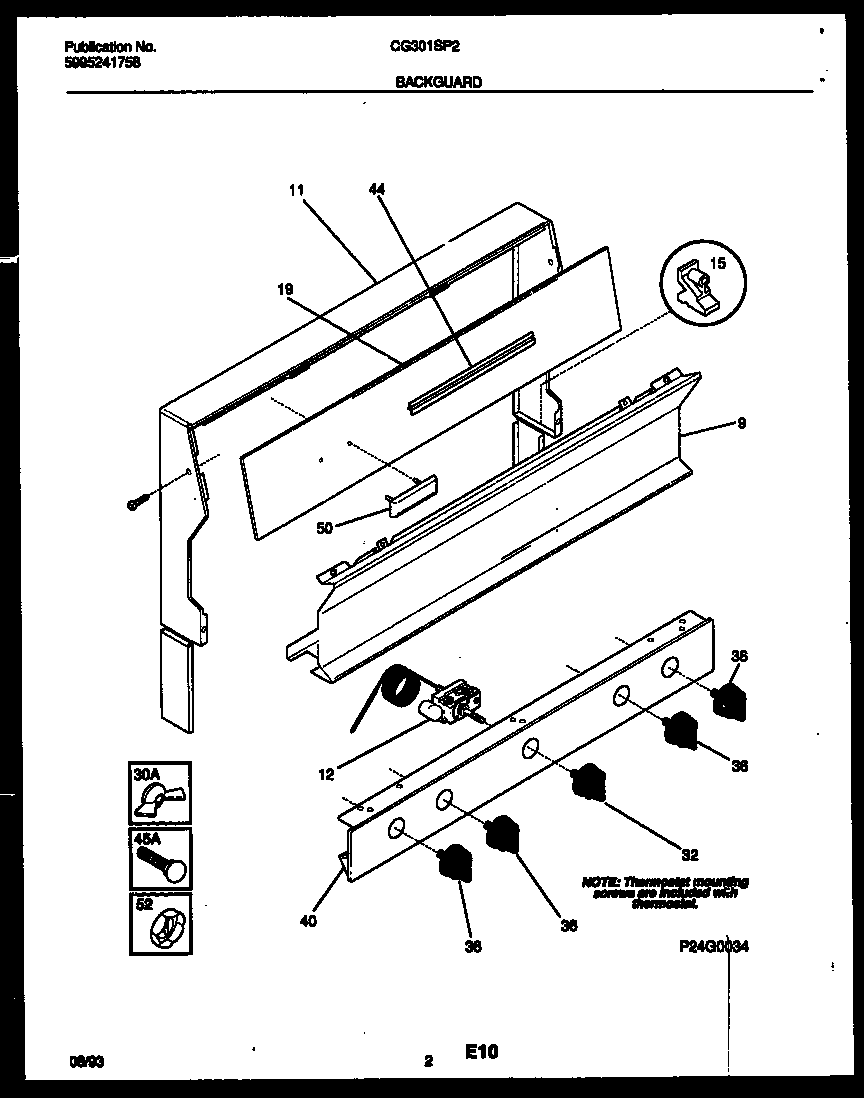 White-Westinghouse CG301SP2W4 backguard diagram